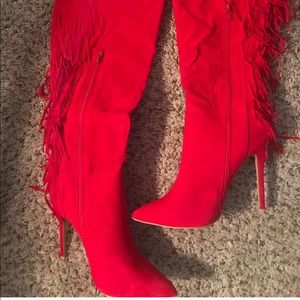 Brand new red fringe boots